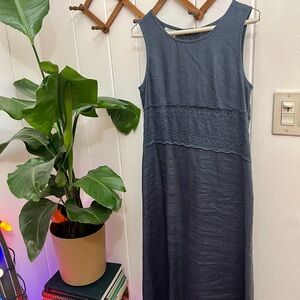 Laura Ashley 100 percent linen indigo blue dress